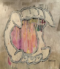 a painting of a mouth with dripping paint on it