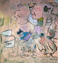 a painting of a table with various objects on it