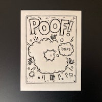 a drawing with the word poof on it